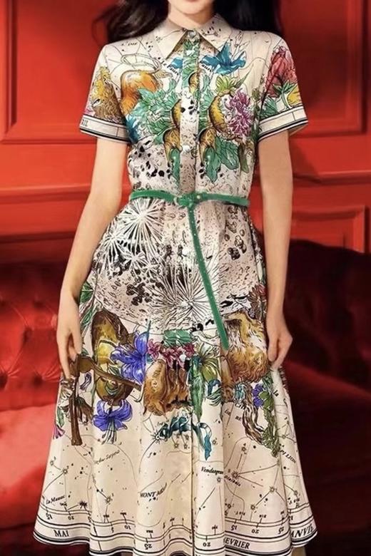 Le Malene 翻领动物印花中长连衣裙 16587 商品图4