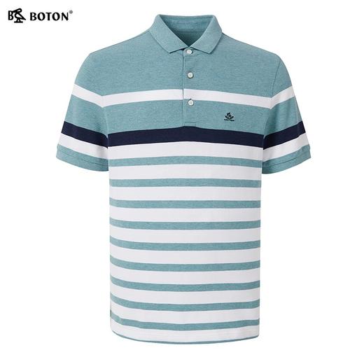 波顿夏蓝白色绿条纹polo衫男短袖翻领商务休闲纯棉保罗潮MT899222 商品图5