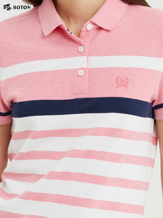 波顿女装撞色条纹短袖polo衫_夏季翻领t恤透气显瘦修身上衣LT272222 商品图4