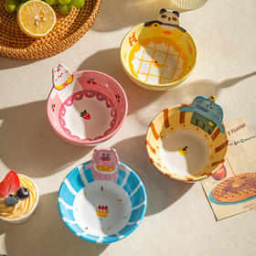 摩登主妇儿童碗陶瓷饭碗个人专用碗米饭碗可爱礼盒套装釉下彩餐具
