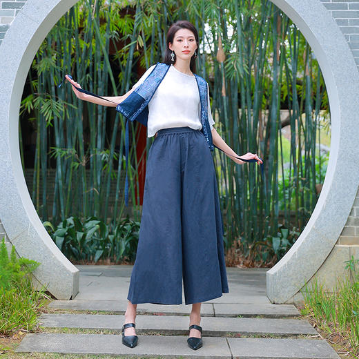无疆之蓝阔腿裤 | 现货加急发 |棉麻质感舒适透气 商品图0