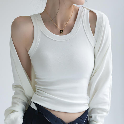 带胸垫莫代尔螺纹打底吊带小背心女内搭夏季纯色外穿遮副乳上衣 商品图2