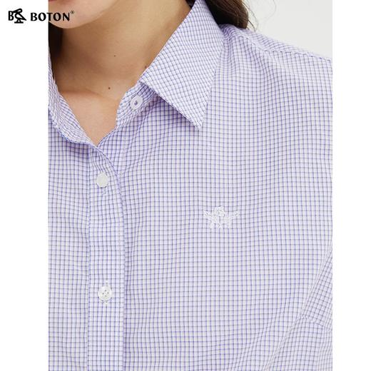波顿格子衬衫女2024年夏季薄款新款翻领短袖紫格清新百搭休闲上衣LS817222 商品图2