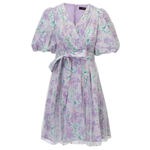 复古浪漫紫花茶歇V领显瘦连衣裙MS85DR069 商品图0