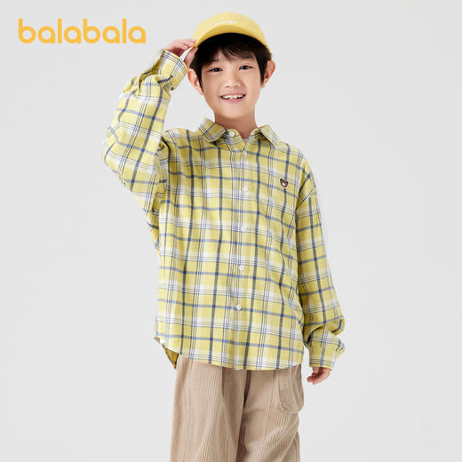 巴拉巴拉儿童衬衫男童衬衣长袖翻领新款春秋装复古格子亲子装 商品图0