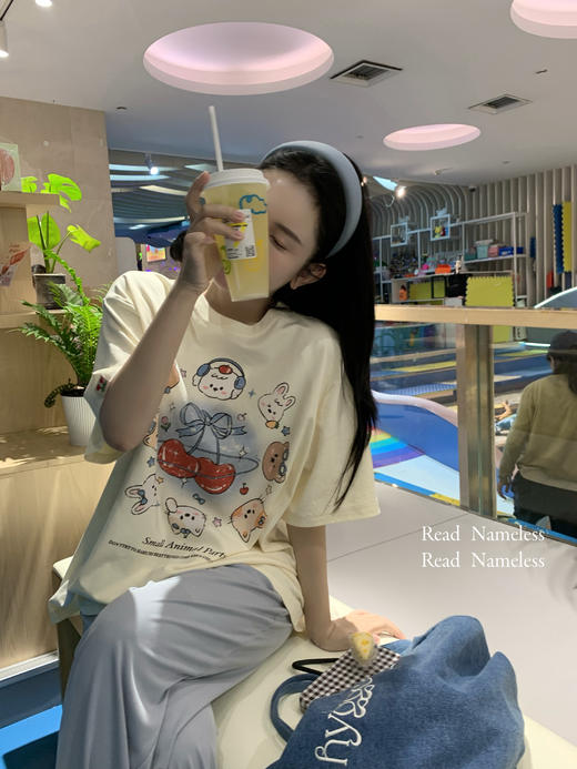 Read Nameless /冰爽澳棉樱桃宠物T+铜氨丝罗纹蓝色垂垂裤 商品图9