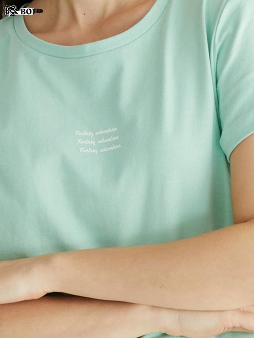 波顿短袖女半袖纯色t恤夏季休闲百搭纯棉圆领字母印花打底衫上衣LT271222 商品图4