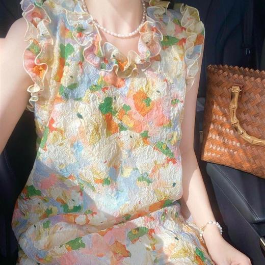 甜美小清新【彩色印花木耳边连衣裙】夏季超仙气质宽松度假风短裙子  商品图5