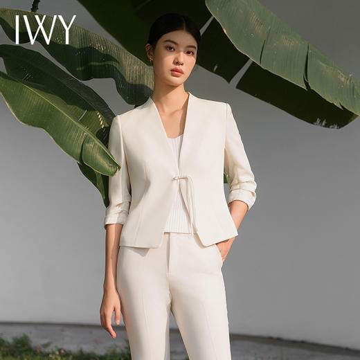 IWY/气质白色新中式西装套裤女夏季薄款高端商务白领职业装美容院正装C14240+P34240 商品图0