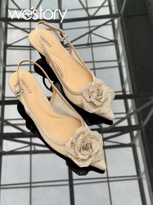 westory2024年夏季新款钻饰包头小低跟后空鞋穆勒拖鞋W24AH57511 商品图3
