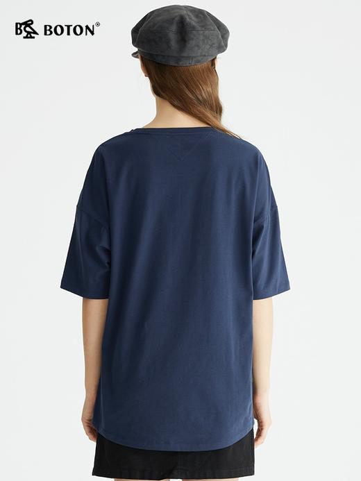 波顿夏季宝蓝色短袖t恤女印花宽松显瘦圆领纯色上衣LT277222 商品图2