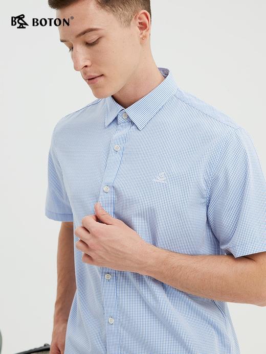 波顿夏季薄款短袖蓝白色格子衬衫男半袖修身百搭衬衣青年MS881222 商品图3