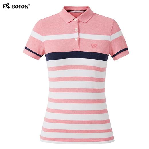波顿女装撞色条纹短袖polo衫_夏季翻领t恤透气显瘦修身上衣LT272222 商品图5