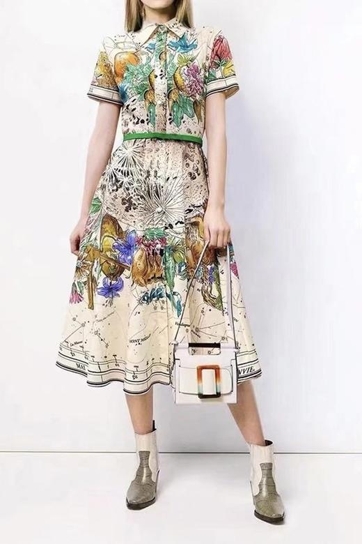 Le Malene 翻领动物印花中长连衣裙 16587 商品图0