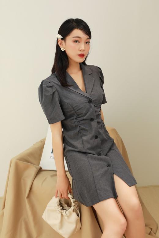 amadella 花灰棉麻褶皱设计感连衣裙 12802 商品图3