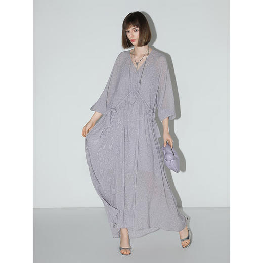 COCOBELLA莫奈紫肌理浮雕压花抽绳连衣裙雪纺裙两件套FR7049 商品图1