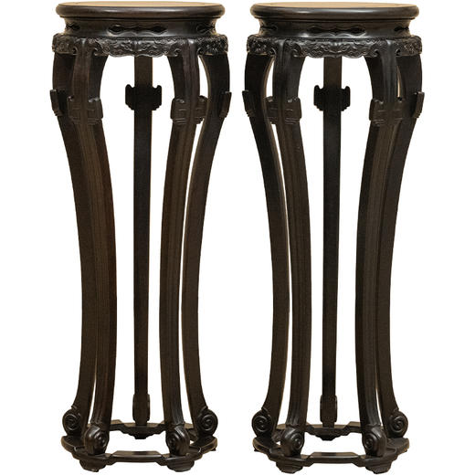 清 红木镶瘿木云纹三弯腿五足带托泥花几（一对） 商品图5