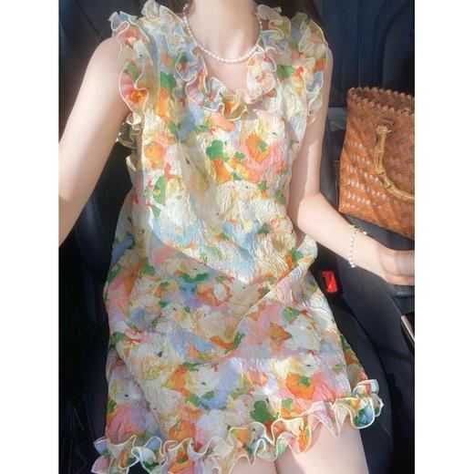 甜美小清新【彩色印花木耳边连衣裙】夏季超仙气质宽松度假风短裙子  商品图2