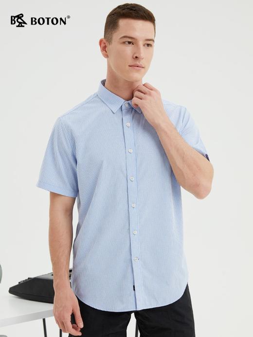 波顿夏季薄款短袖蓝白色格子衬衫男半袖修身百搭衬衣青年MS881222 商品图4