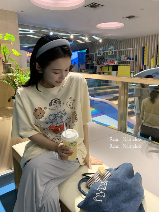 Read Nameless /冰爽澳棉樱桃宠物T+铜氨丝罗纹蓝色垂垂裤 商品图7