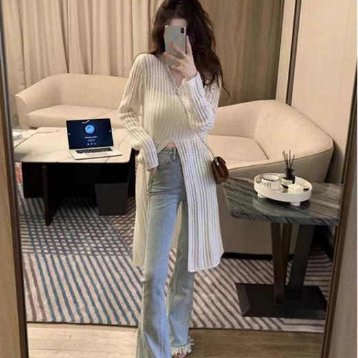 新款夏【V领镂空针织衫上衣】开叉长款防晒罩衫 叠穿的层次感温柔又气质 商品图1