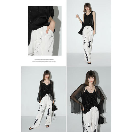 COCOBELLA国风水墨晕染休闲阔腿裤宽松垂坠打褶直筒裤PA3035 商品图2