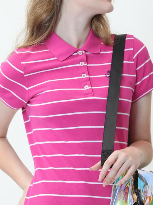 波顿夏季气质短袖Polo领条纹连衣裙女士大码粉色裙子LD219220 商品图2