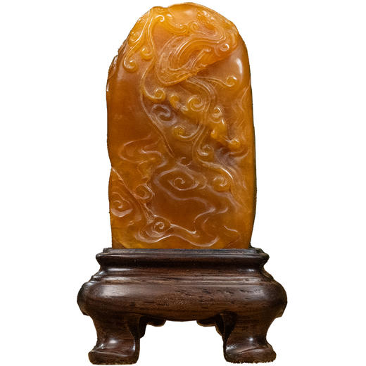 清 田黄石雕螭龙纹山子摆件（红木座） 商品图5