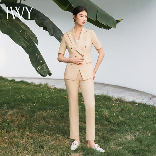 IWY/短袖卡其色西装套装女夏季薄款美容院前台接待工作服气质干练正装CP11252 商品图4