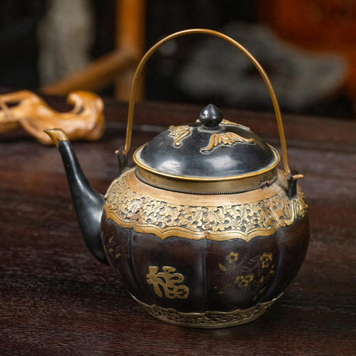 清 乌铜走金走银福禄卷草纹提梁壶 商品图4