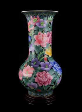 釉下五彩万花赏瓶