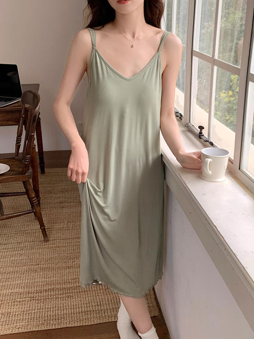 【GZ】无忧购简约少女居家舒适莫代尔带胸垫纯色吊带睡裙93701 商品图7