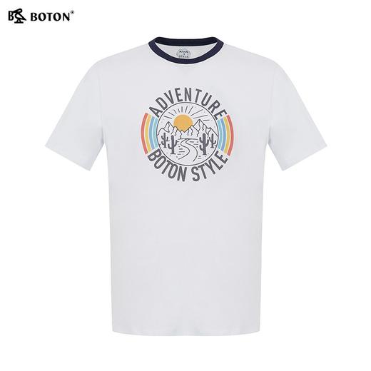 波顿夏季圆领T恤短袖男潮牌潮流百搭纯色印花宽松白色体恤衫MT908222 商品图5