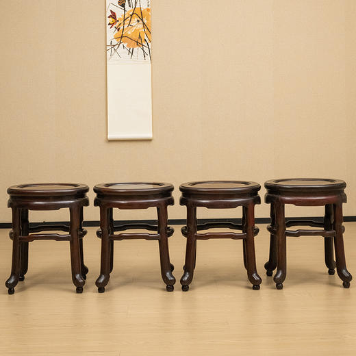清 红木四足鸭蛋凳成堂（一堂四只） 商品图0