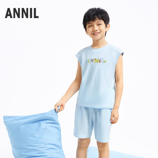 男童背心短裤家居服套装新款夏吸湿透气宽松弹力安奈儿童装JB422058 商品图2