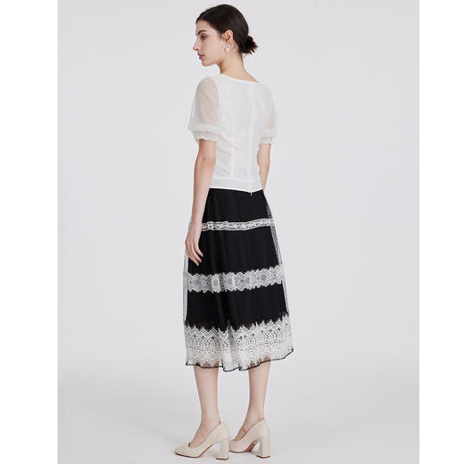 司歌蕾丝方领短袖收腰上衣T891088X 商品图3