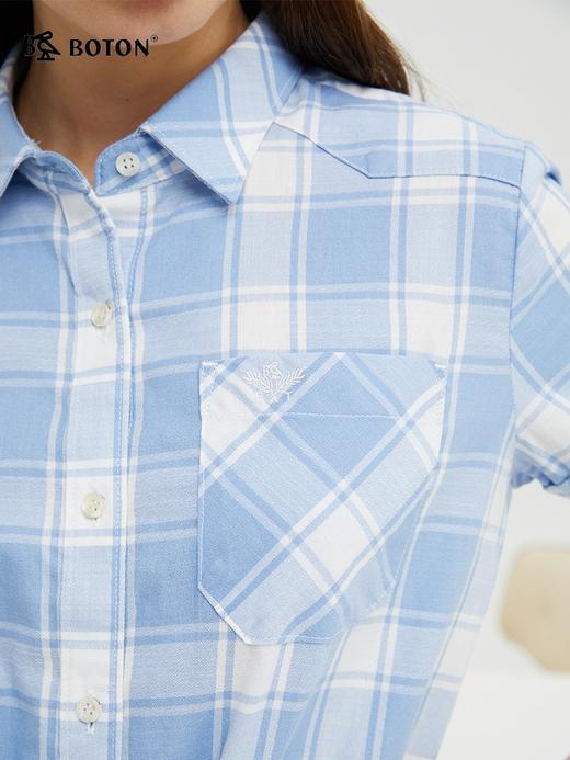 波顿清短袖格子衬衫连衣裙女夏季收腰气质休闲中裙LD233222 商品图3