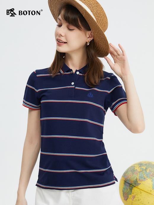 波顿美式彩虹条纹休闲短袖polo衫女夏季纯棉运动百搭t恤上衣LT215220 商品图1