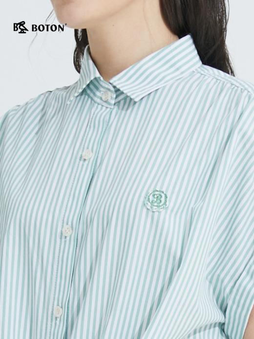 波顿女士复古港风夏季条纹短袖系带衬衫设计感慵懒风衬衣上衣LS811221 商品图2