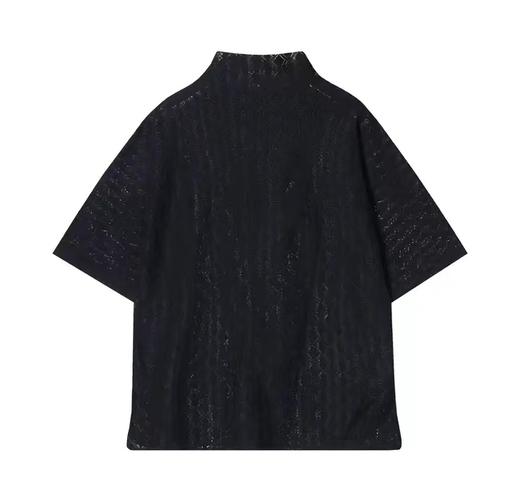 T1186新款黑色高领镂空男士短袖百搭潮流宽松上衣时尚休闲复古T恤 商品图1