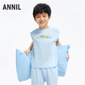 男童背心短裤家居服套装新款夏吸湿透气宽松弹力安奈儿童装JB422058