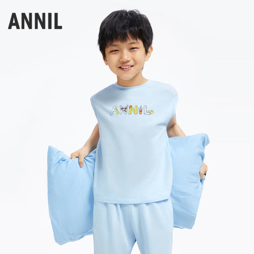 男童背心短裤家居服套装新款夏吸湿透气宽松弹力安奈儿童装JB422058 商品图0