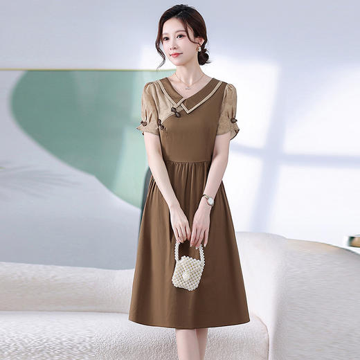 翻领拼结连衣裙，中式国风气质优雅中长裙QYM- XY-24Y170-Y 商品图0