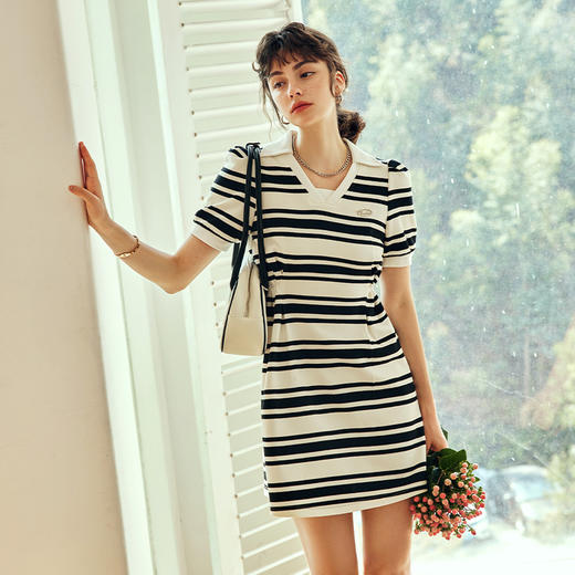 OLrain欧芮儿法式条纹polo连衣裙女夏季2023年新款小个子针织裙子 商品图0