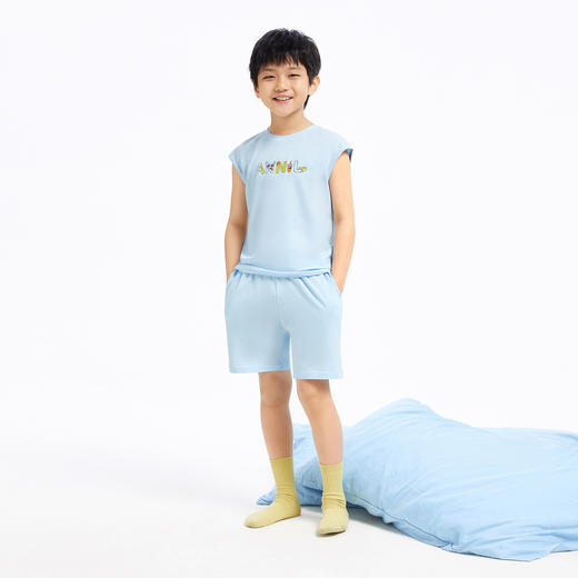男童背心短裤家居服套装新款夏吸湿透气宽松弹力安奈儿童装JB422058 商品图3