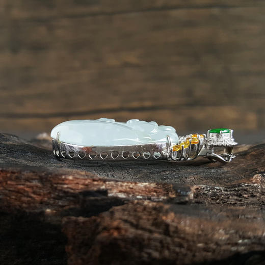 【天然正品】AU750白金镶钻镶收藏级冰种飘木那雪花棉莲花图案翡翠吊坠项链 150624XY50 商品图2