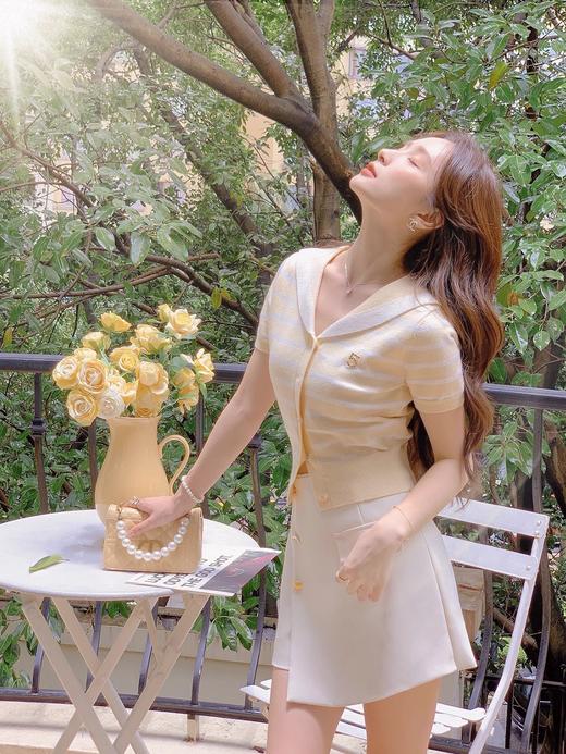 张心子【香芒甜茶】海军领减龄条纹针织上衣女夏季新款法式polo衫 U2406016 商品图1