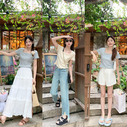 <曾小咸推荐>【出挑日常】三色方领T恤 商品图1