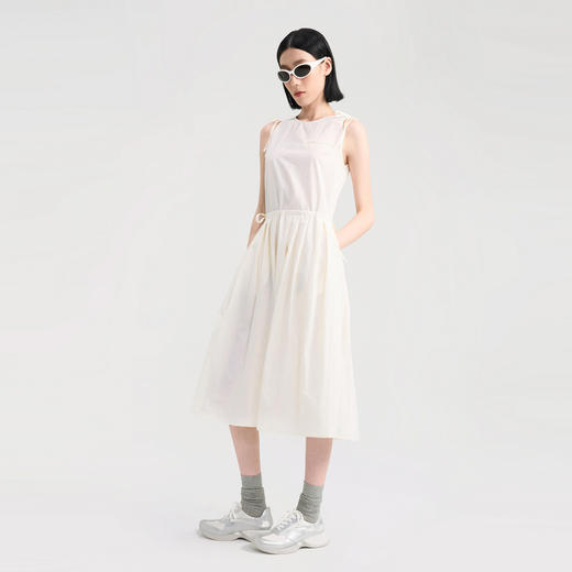 lost in echo2024夏季新款纯色无袖收腰中长款裙子A字连衣裙女 商品图3