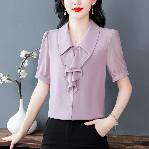 法式简约气质荷叶边，设计感时尚纯色衬衣KQL-369H1865 商品图3